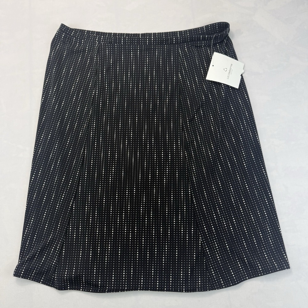 Liz Claiborne Petite Women's Large Navy White Geometric A-Line Skirt NWT